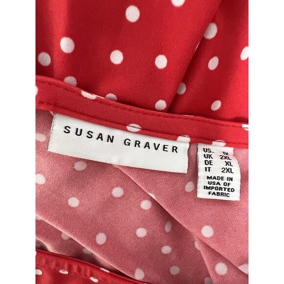 Susan Graver HSN Blouse Plus Size 1X Tunic Top Red & White Polka Dot Keyhole Top - Picture 7 of 10